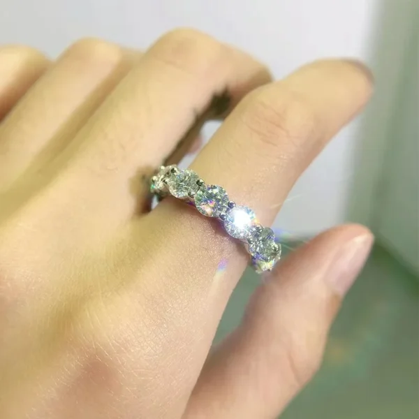 EWYA Luxury 2.2cttw 3mm Moissanite Full Enternity Diamond Engagement Ring For Women S925 Silver Wedding Band Rings Fine Jewelry