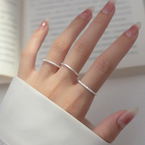 WANTME 999 Sterling Silver Premium Matte Minimalist Finger Ring for Women Men Fashion Couple Sparkling INS Jewelry Accessories