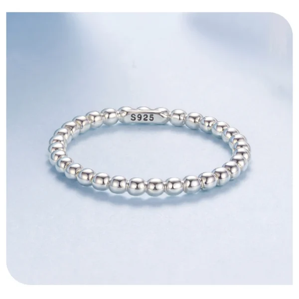 BAMOER Solid 925 Sterling Silver Eternity Bead Wedding Band Ring, Minimalist Thin Chic Statement Band Ring Comfort Fit